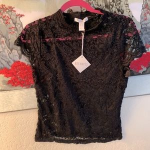 New with tags black lace mock neck top